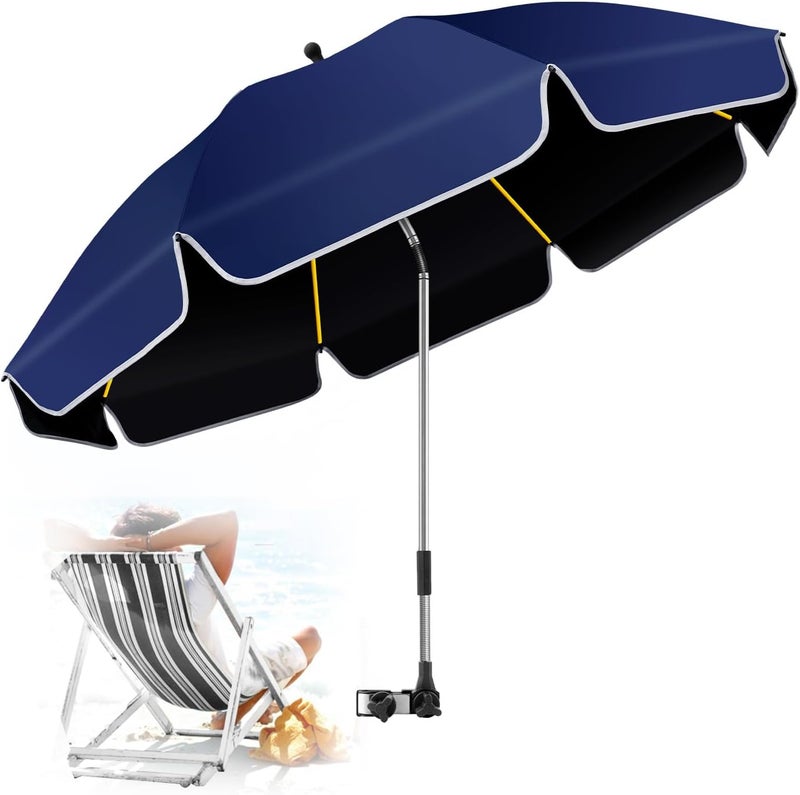 QTREE intelligence 48.8 inch Beach Umbrella with Clamp Sun Shade for Beach Chair, 360°Adjustable UV Protection Golf Umbrella with Clip for Outdoor Stroller Wheelchair Camping Chair（ink blue） - Image 1